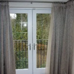 258 - French doors with lead glass and contemporary chrome handles